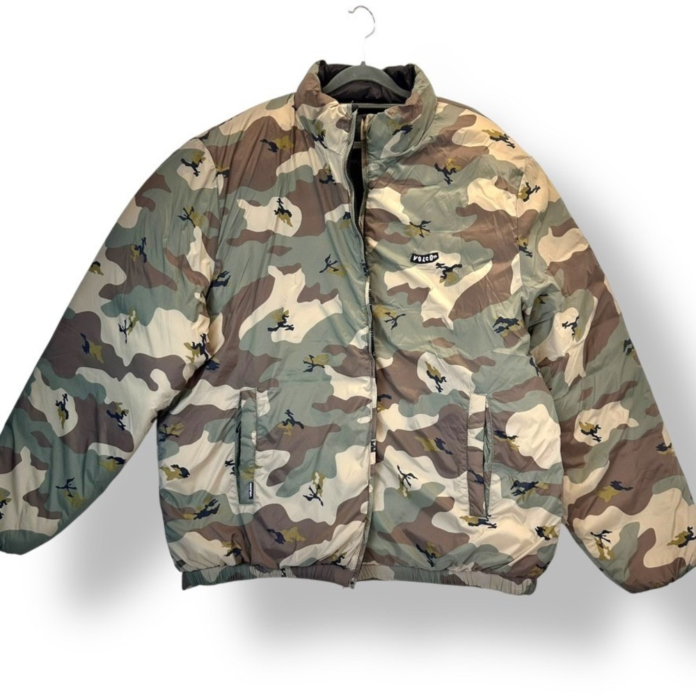 Volcom Reversible Puffer Jacket Camouflage Black XL Menswear Coat
